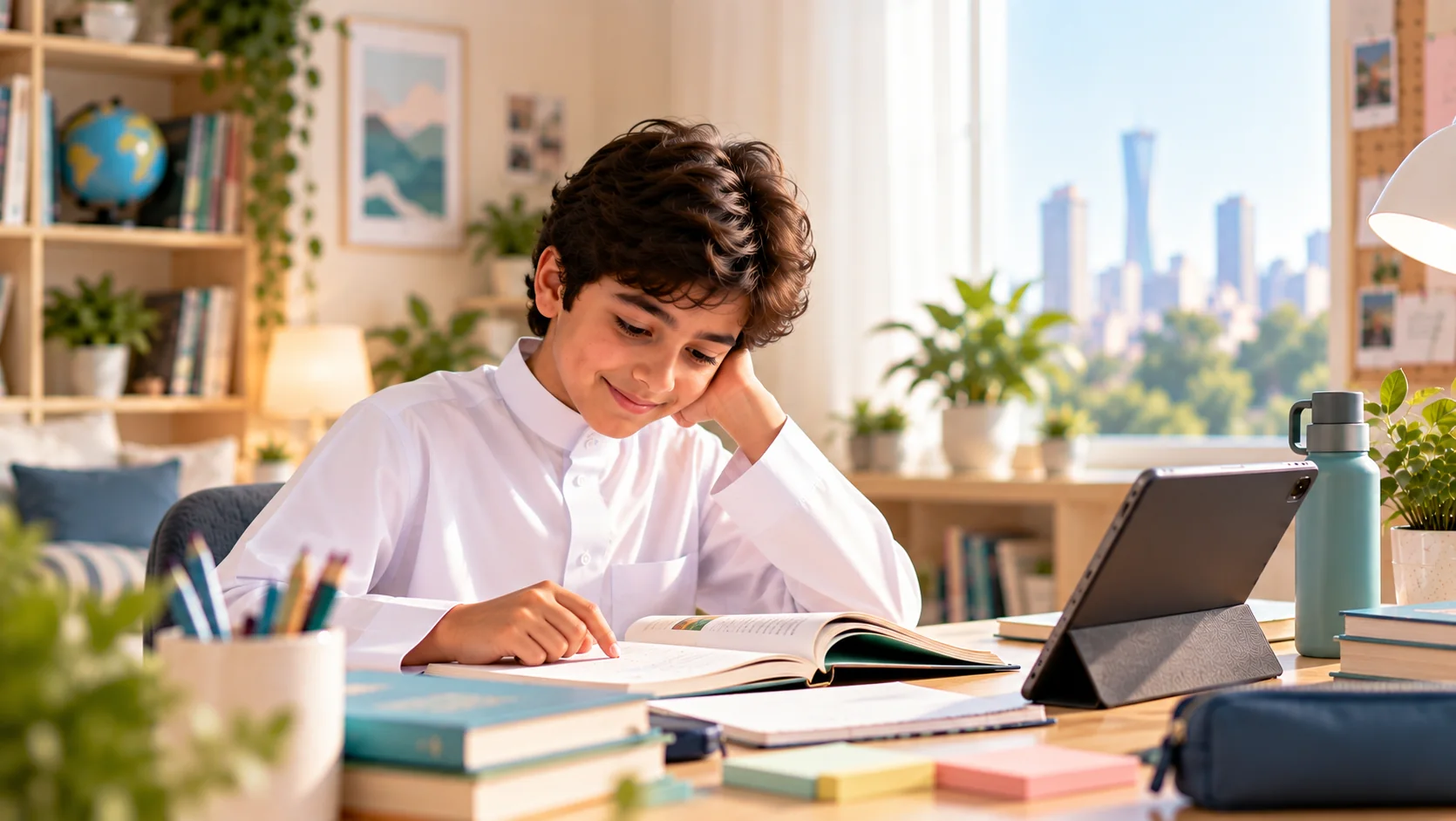 طالب ثانوي في جلسة تركيز مستقلة