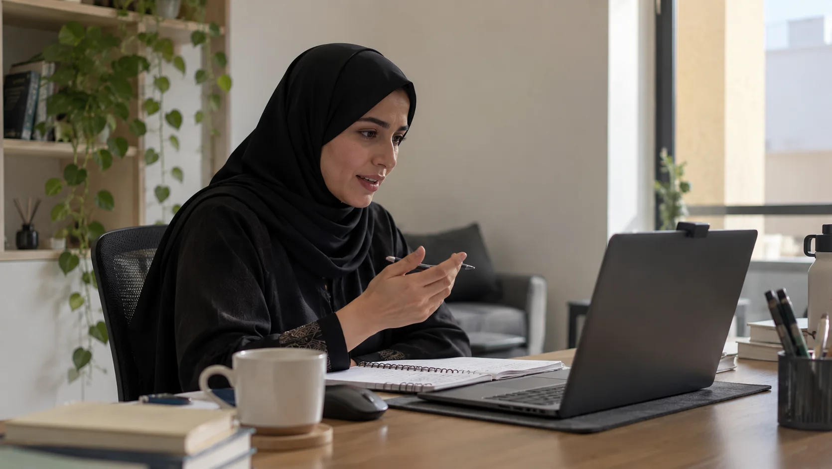 معلمة سعودية تقدّم جلسة تعليمية عن بُعد